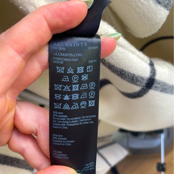 AllSaints white & black wool blend coat. Size S. - Picture 6 of 6